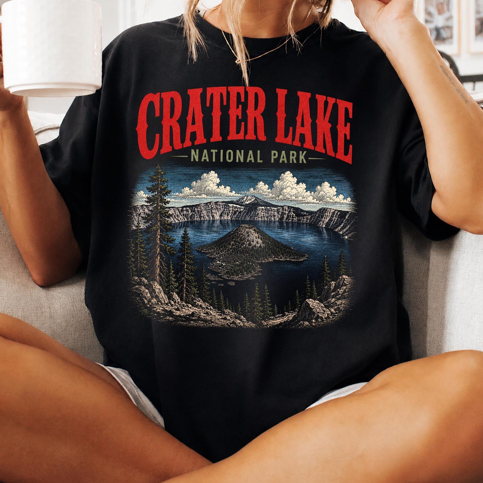Crater Lake National Park Shirt, Vintage Oregon Nature Graphic Tee, Scenic Mountain Lake Adventure Apparel, Hiking Lover Gift S