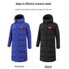 Chinese Captain Style Down Coat for Sports Students - Knee-Length, Winter Training Outerwear, National Costume-Inspired Long Robe