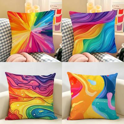 Rainbow Color Cushion Cover Natural Linen Organic Fabric Double-Sided Printing Breathable Perfect For Home Decor