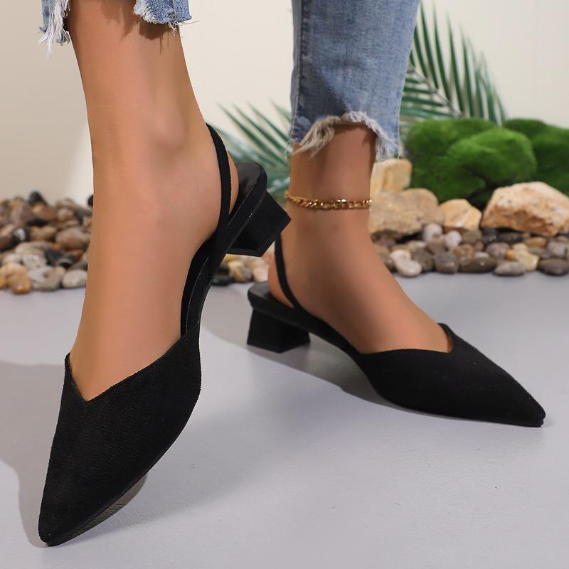 Pointed Closed Toe Low Block Heel Women Sandals