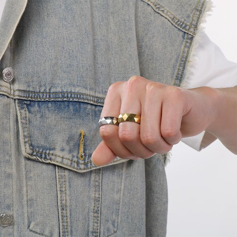 Fade Geometric Faceted Ring for Men Stainless Steel Cut Finger Anillos Hip Hop Polygon Ring Jewelry Gifts for Couples