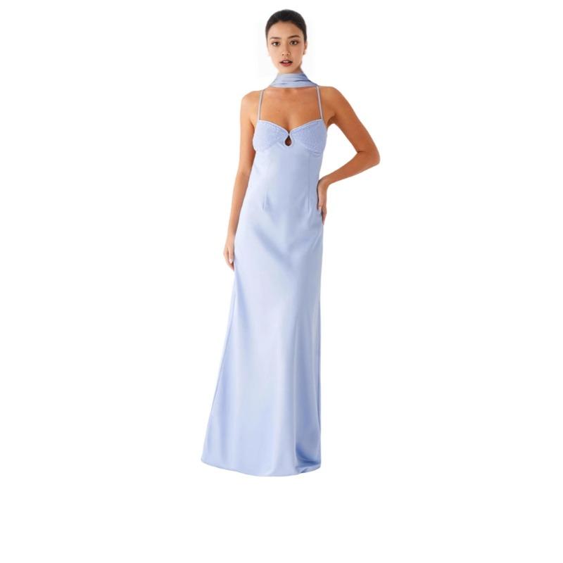 New Women's Temperament Collar Strap Halter Dress Long High-end Satin Dress Women