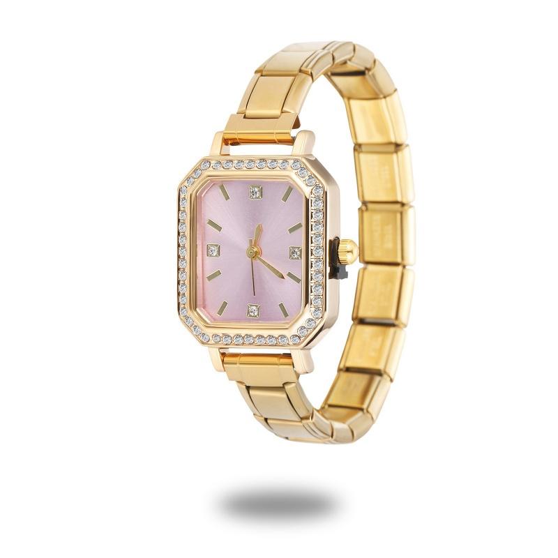 Fashion High Quality Men Women's Stainless Steel Square Round Shiny Zircon Watch Bracelet For Friend Birthday DIY Jewelry Gift