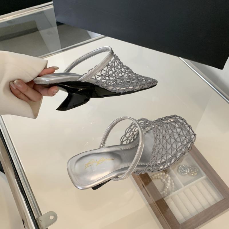 High Heeled Sandals Woven Hollow Out Breathable Roman Shoes Womens Mules Wedge Slingback Slippers