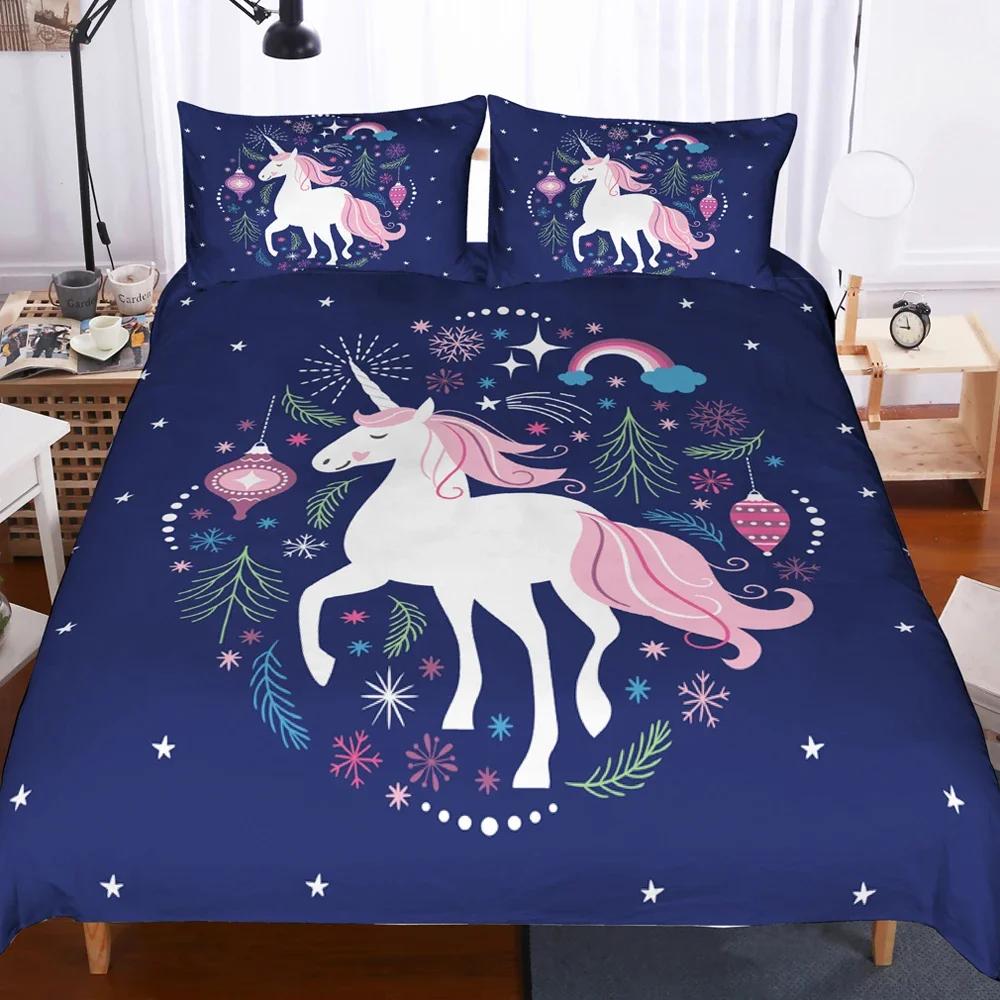 Bedding Set Single Double Twin Queen King Size Bedsheets 3D Printed Flying Cartoon Unicorn Duvet Covers With Pillow Cover Strips