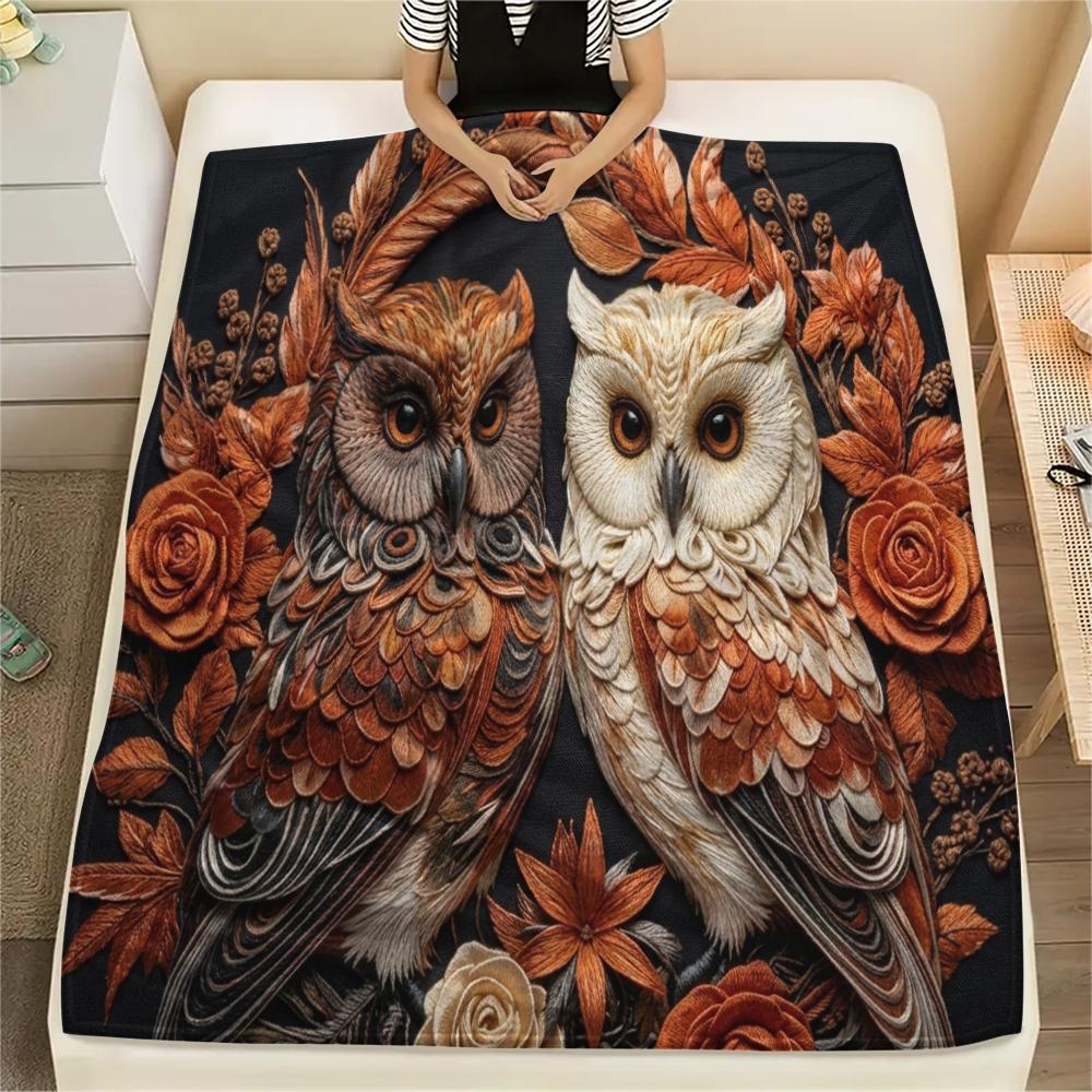 1Pc owl Print Flannel Blanket, High quality Comfortable for All Seasons, Home Decor, Warmth and Comfort, Perfect for Christmas Gifts W66