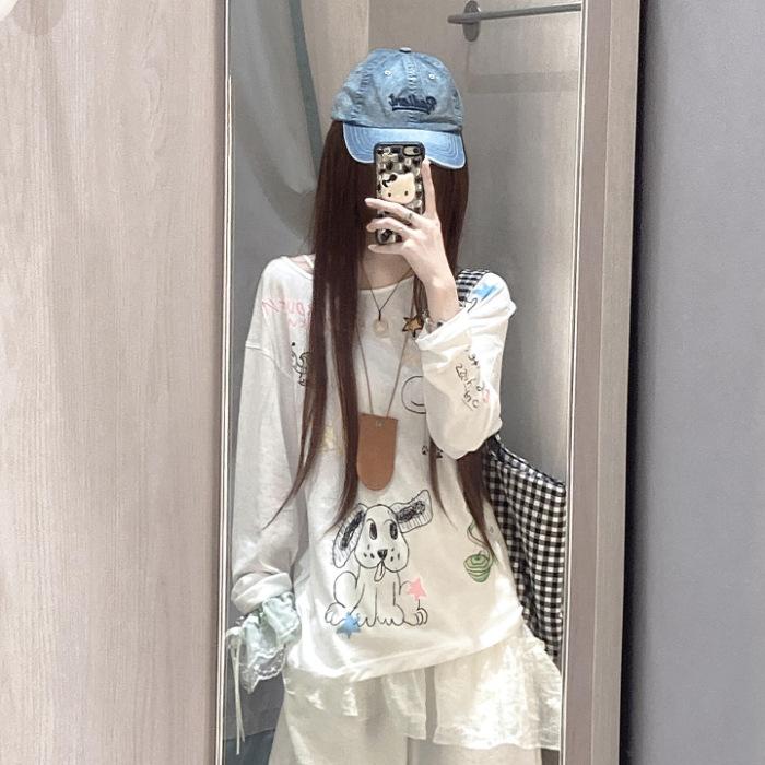Painted Graffiti Micro-transparent Thin Sunscreen Blouse Long-sleeved T-shirt Women's 2026 New Summer Korean Beautiful Small Top
