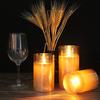 AnnTec LED Candle Light, LED Glass, Gold, 3-Piece Set, Flickers Like a Real Flame, Warm Light, Flameless, Safe, Energy-Saving, with Remote Control, Ad