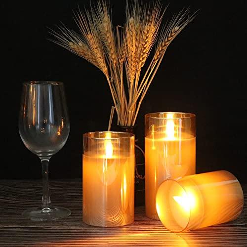 AnnTec LED Candle Light, LED Glass, Gold, 3-Piece Set, Flickers Like a Real Flame, Warm Light, Flameless, Safe, Energy-Saving, with Remote Control, Ad