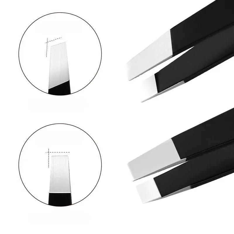 Edelstahl Schwarze Augenbrauenpinzette mit schräger und flacher Spitze Beauty-Tools für Wimpernpinzette & Entfernung eingewachsener Haare