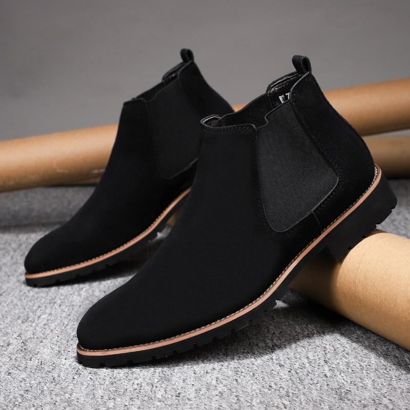 Soft Suede Leather Chelsea Boots Men New Fashion Men Ankle Boots Fashion Slip On Business Dress Footwear Formal Male Basic Boots