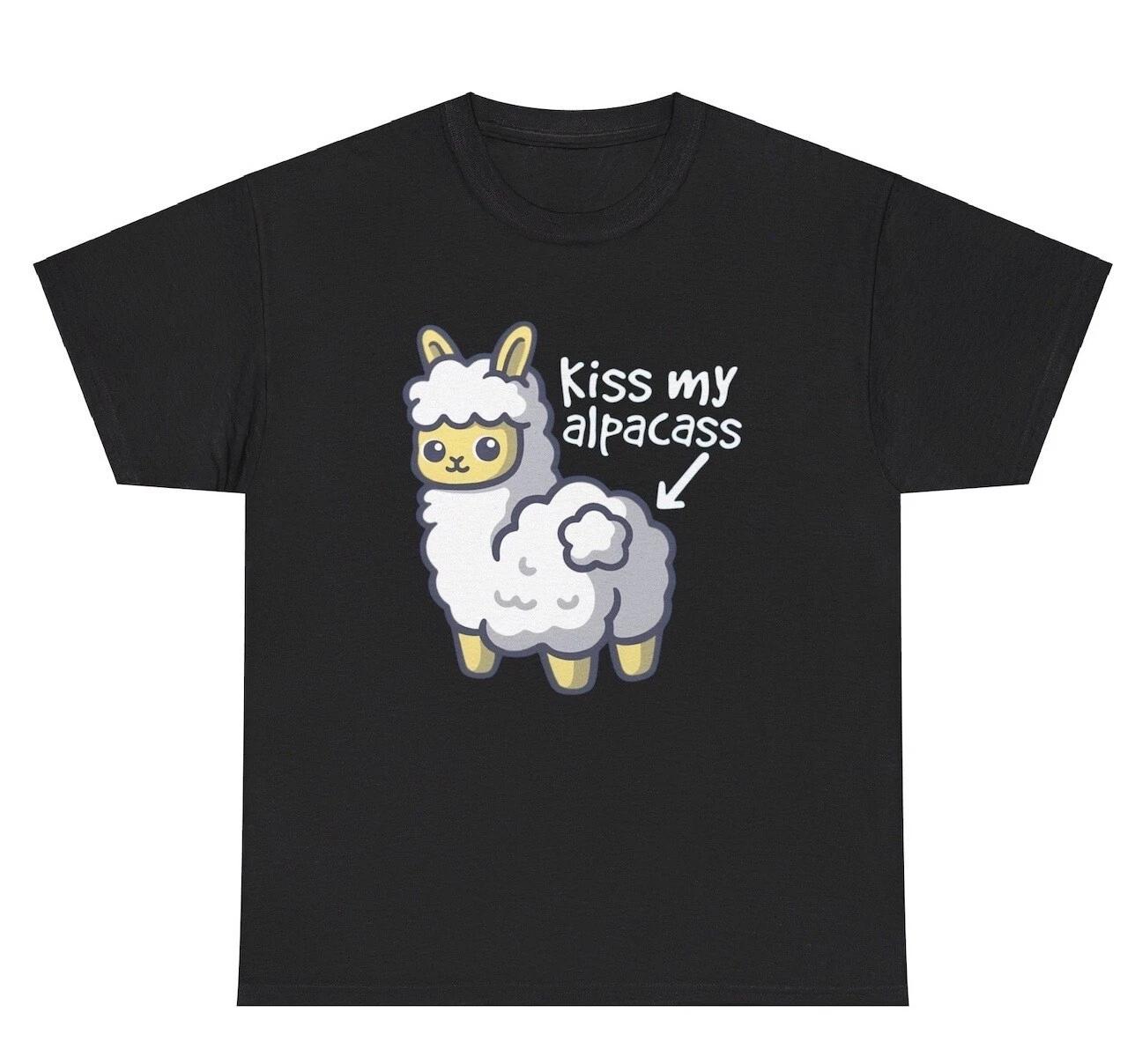 Kiss My Alpacass T Shirt Funny Inappropriate Alpaca Meme Joke Gift Graphic Tee L