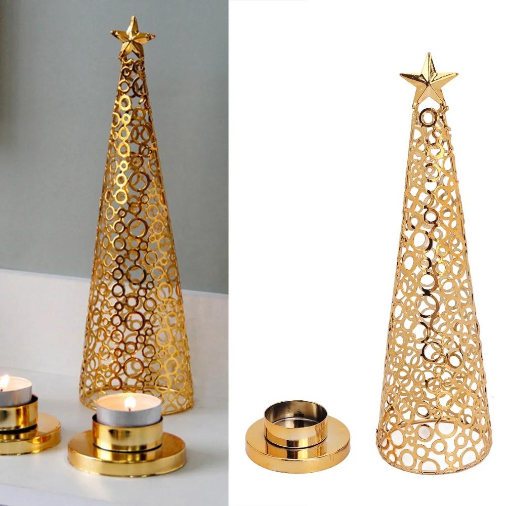 Gold Christmas Tree Candle Holder Hollow Scented Candle Stand Tealight Candle Holder New Year