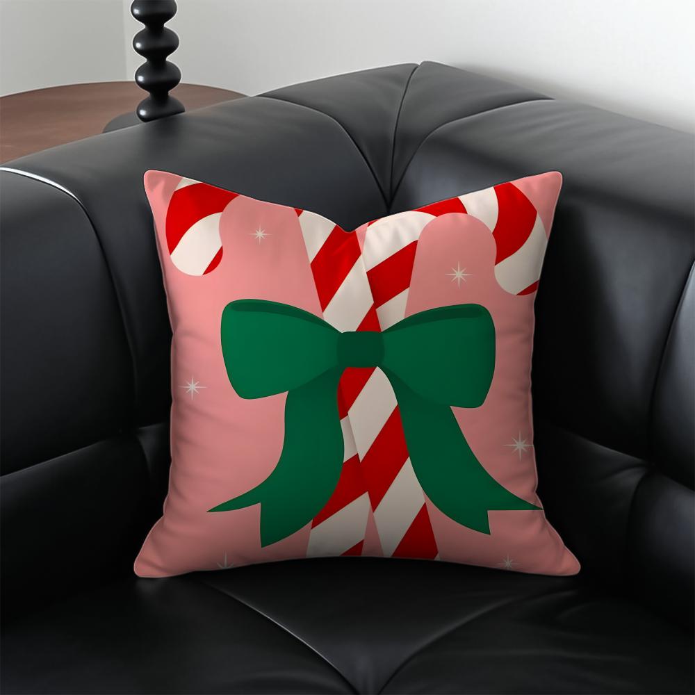 Christmas Candy Cane Holiday Cushion Cover Pillow Case Antidustmite Invisible zipper silky plush cushion