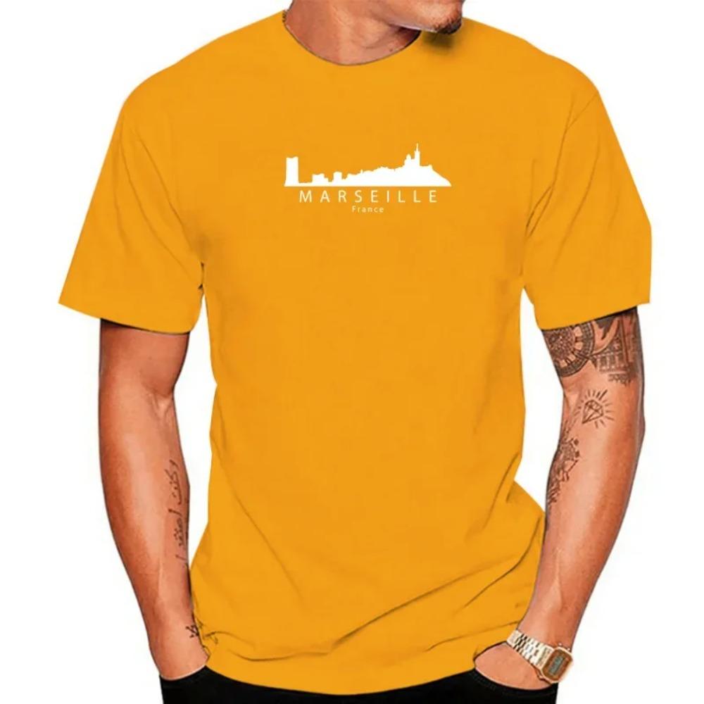 Character 100% Cotton S-5xl Kawaii Anti-Wrinkle Comfortable Spring Autumn Vintage Tshirt Marseille France Skyline T Shirt Men