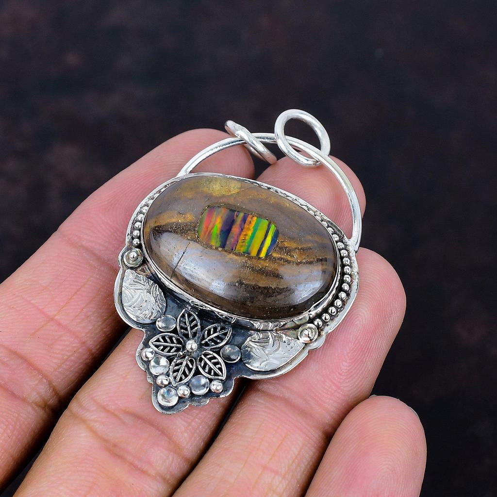 Ethopian Opal In Boulder Opal Pendant Flower Pendant Awesome Gemstone Jewelry 925 Sterling Silver Pendant Handmade Jewelry Anniversary Gifts