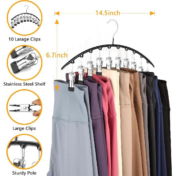 Legging Hangers for Closet Organizer, Hat Hangers for Closet 2 Pack with 10 Clips Holds 20 Leggings, Legging Hanger, Pants Storage Organizer Suitable