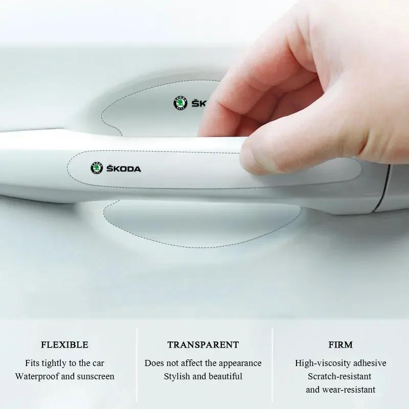 Car Sticker 8pcs Transparent Protective Sticker for Door Handle Anti Scratche For Skoda OCTAVIA RS FABIA KAMIQ KAROQ KODIAQ RAPI