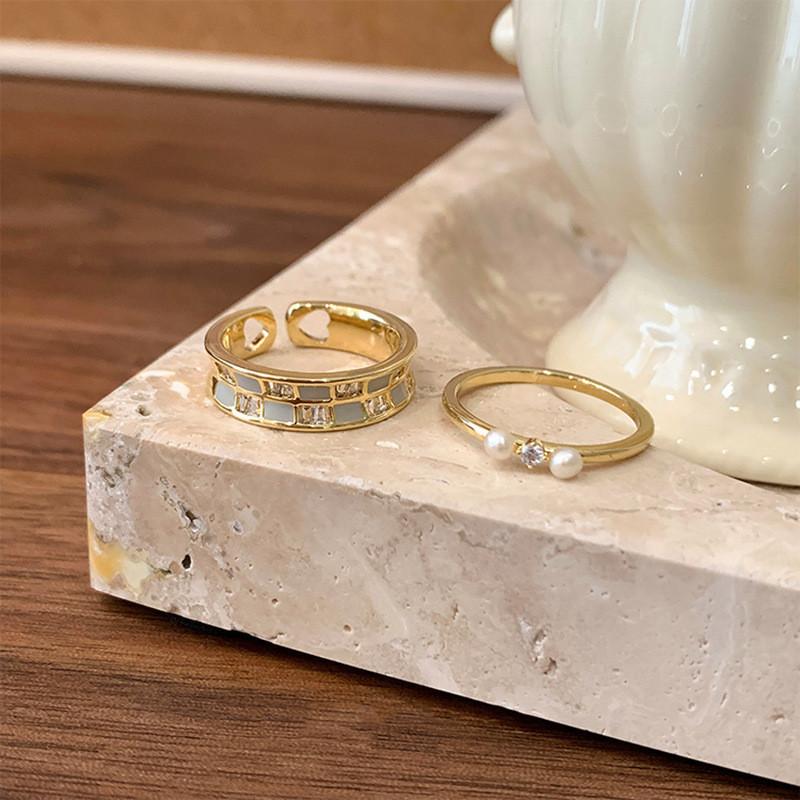 Geometric Checkerboard Contemporary Copper Ring For Women With Embellishments Beautiful