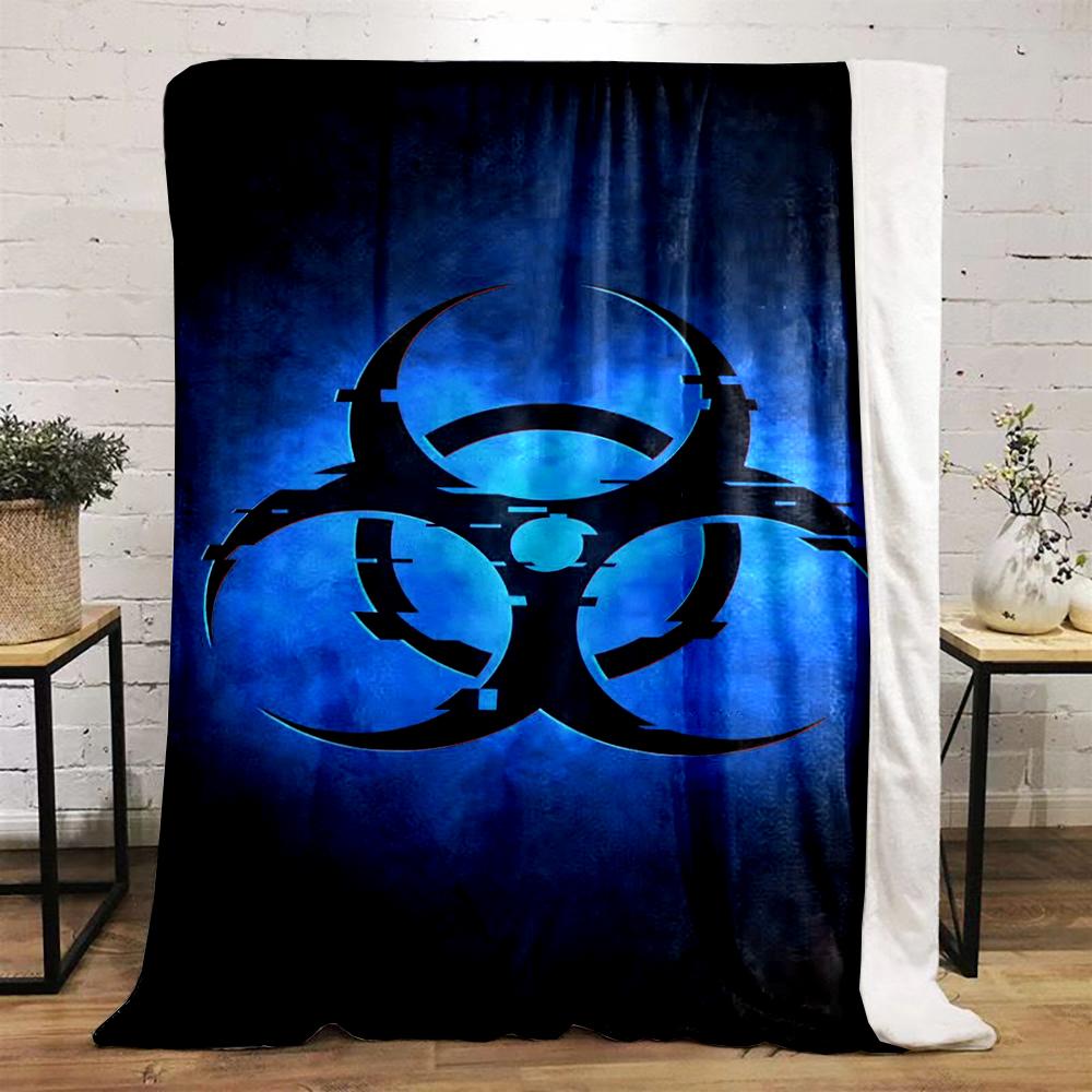 Biohazard Symbol on Blue Smoke Background Flannel blanket for bedroom, living room, sofa, and nap sofas