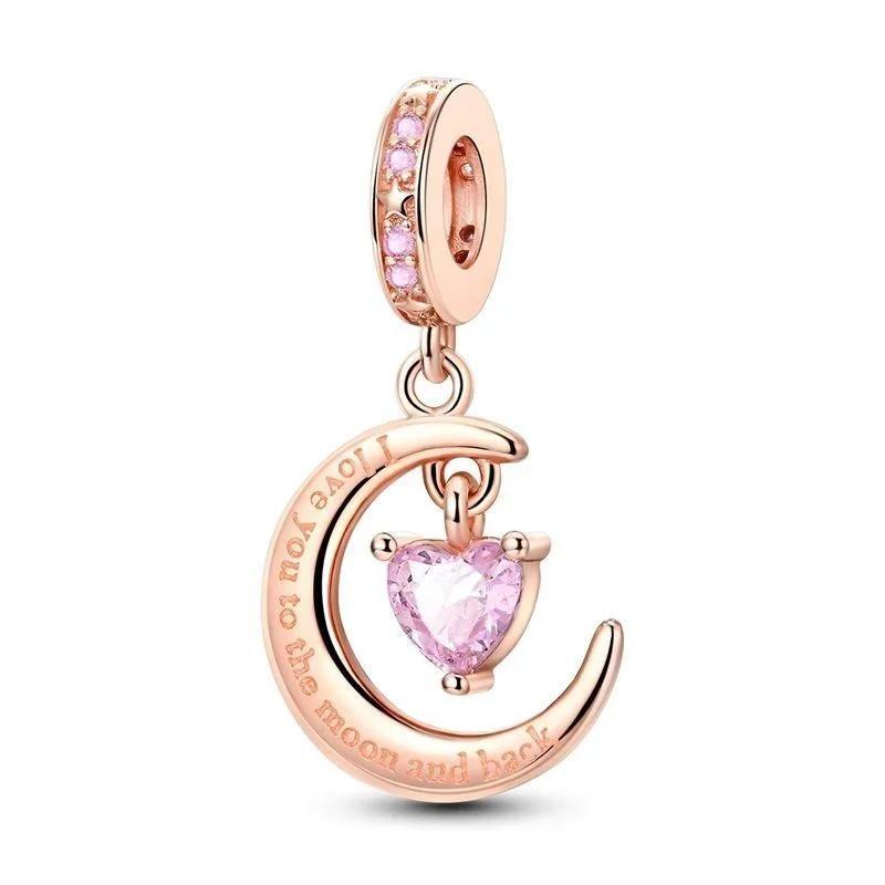 Sparkling Birthstone Charms Copper Heart Mom Key Pendant Bead Fit Original Necklace Bracelet Women Jewelry Diy Gift