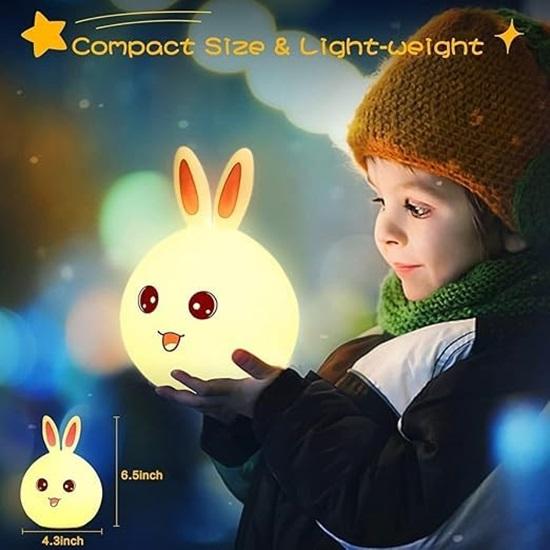 Silicone Rabbit Night Light  USB Rechargeable 7 Color-Changing LED Lamp with Touch Sensor Control  Kids Bedroom Décor  Gift for Baby