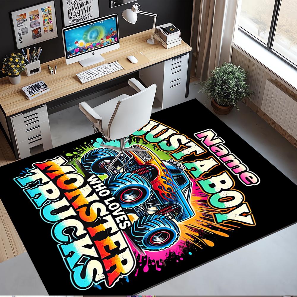 Custom Name Truck Printed Carpet,Rug for Office Chair Living Room Bedroom Kitchen Room Decor Gifts.