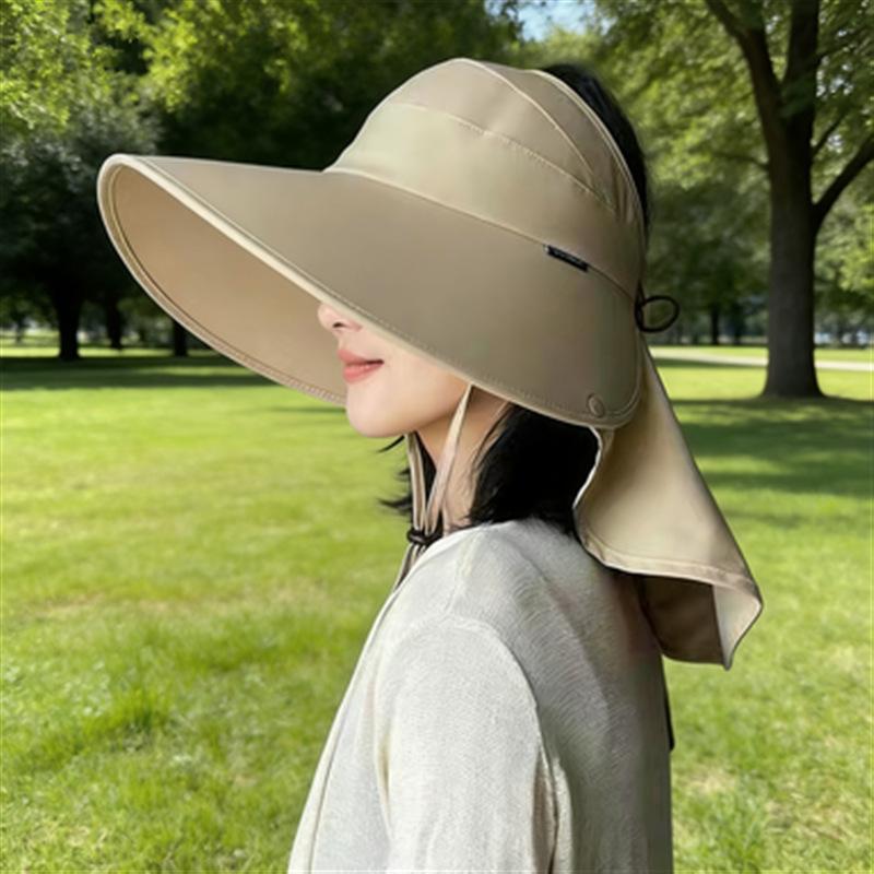 Women Wide Brim Sunshade Shawl Cap With Detachable Visor Anti UV Summer Outdoor Sun Protection Hat A6
