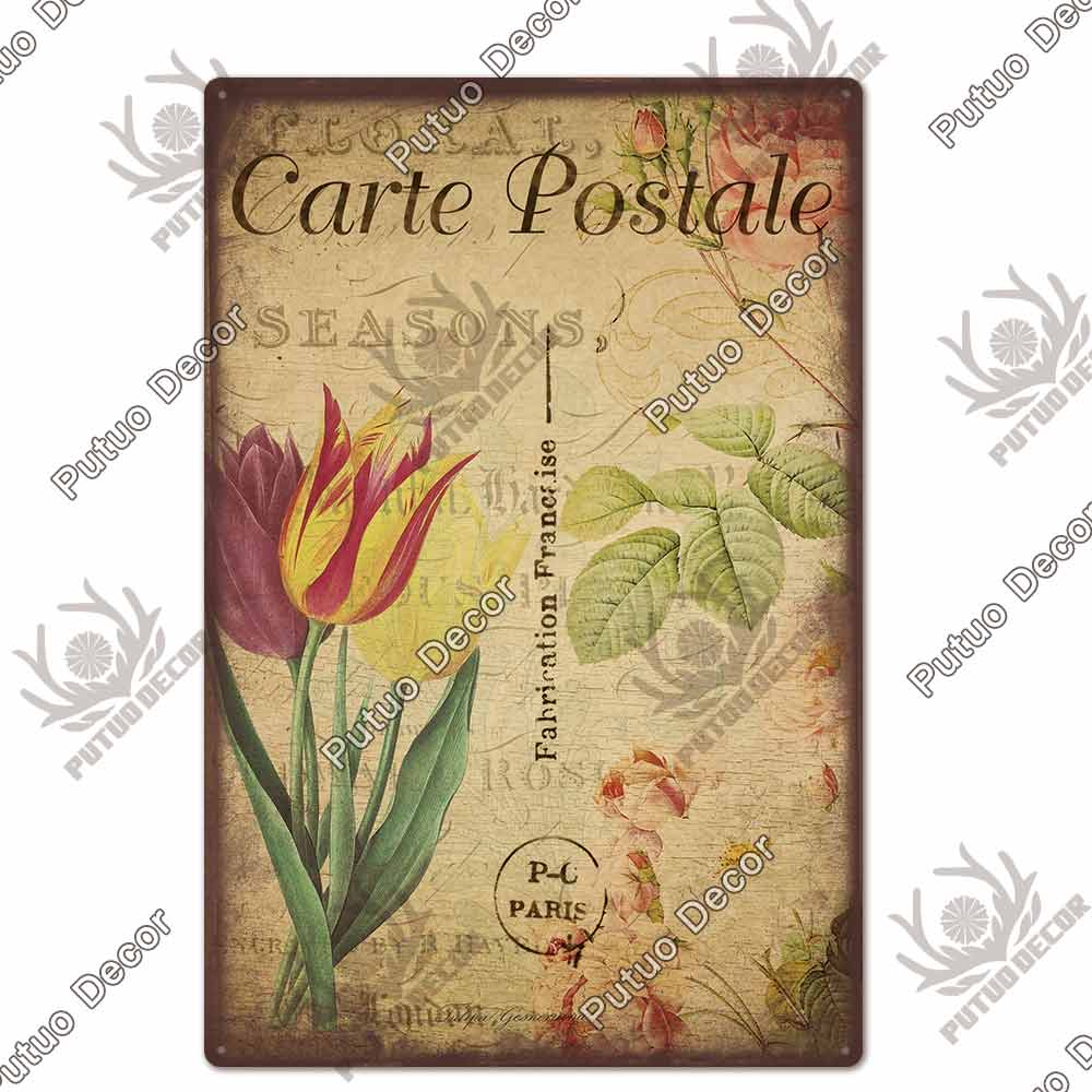 Putuo Decor Flower Vintage Tin Sign Plaque Metal Retro Wall Art Poster for Garden Living Room Club Decoration
