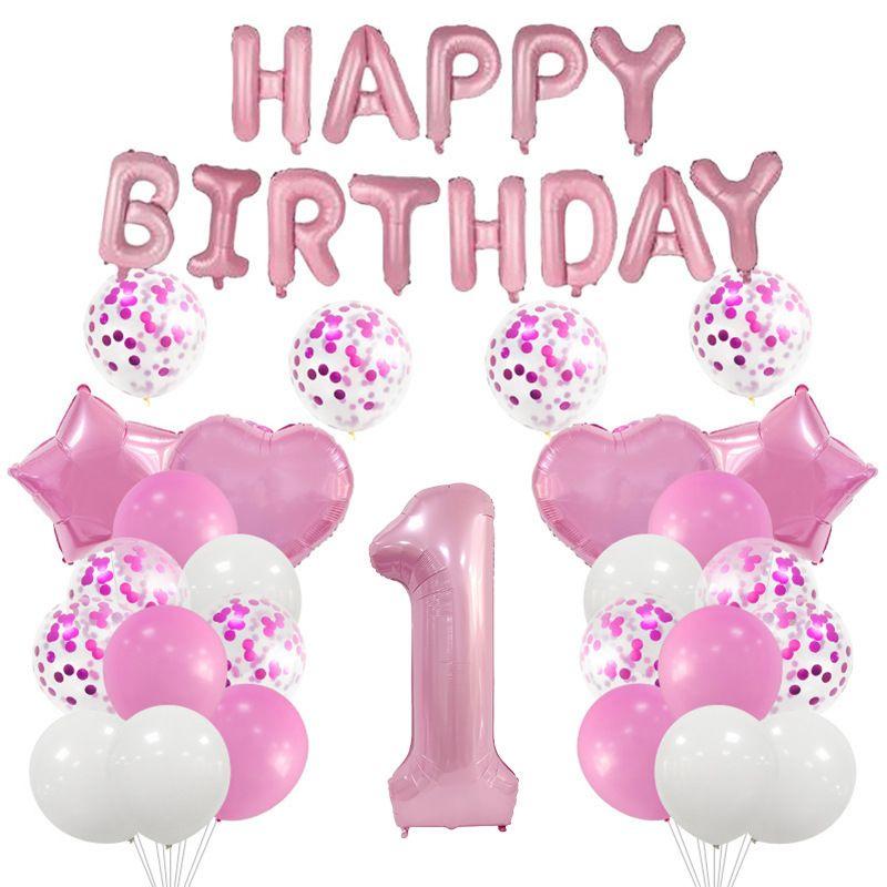 Pink Birthday Theme Pink Aluminum Film Balloon Set with Latex Sequin Balloon Decorations