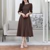ZANZEA Women Casual Round Neck Solid Color 3/4 Sleeve Dress