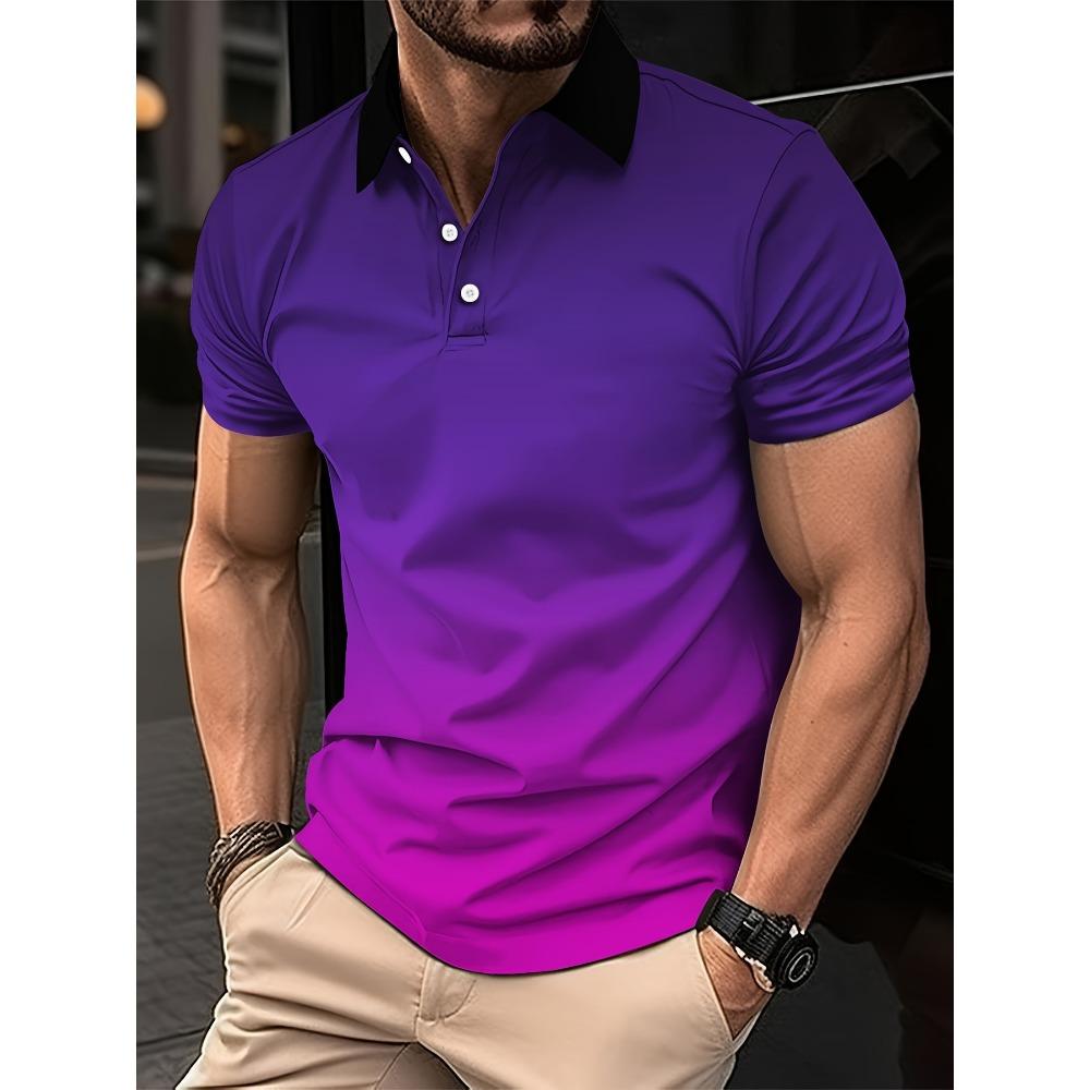 Men's Gradient Shirt - Summer Golf & Casual Button-Down Collar