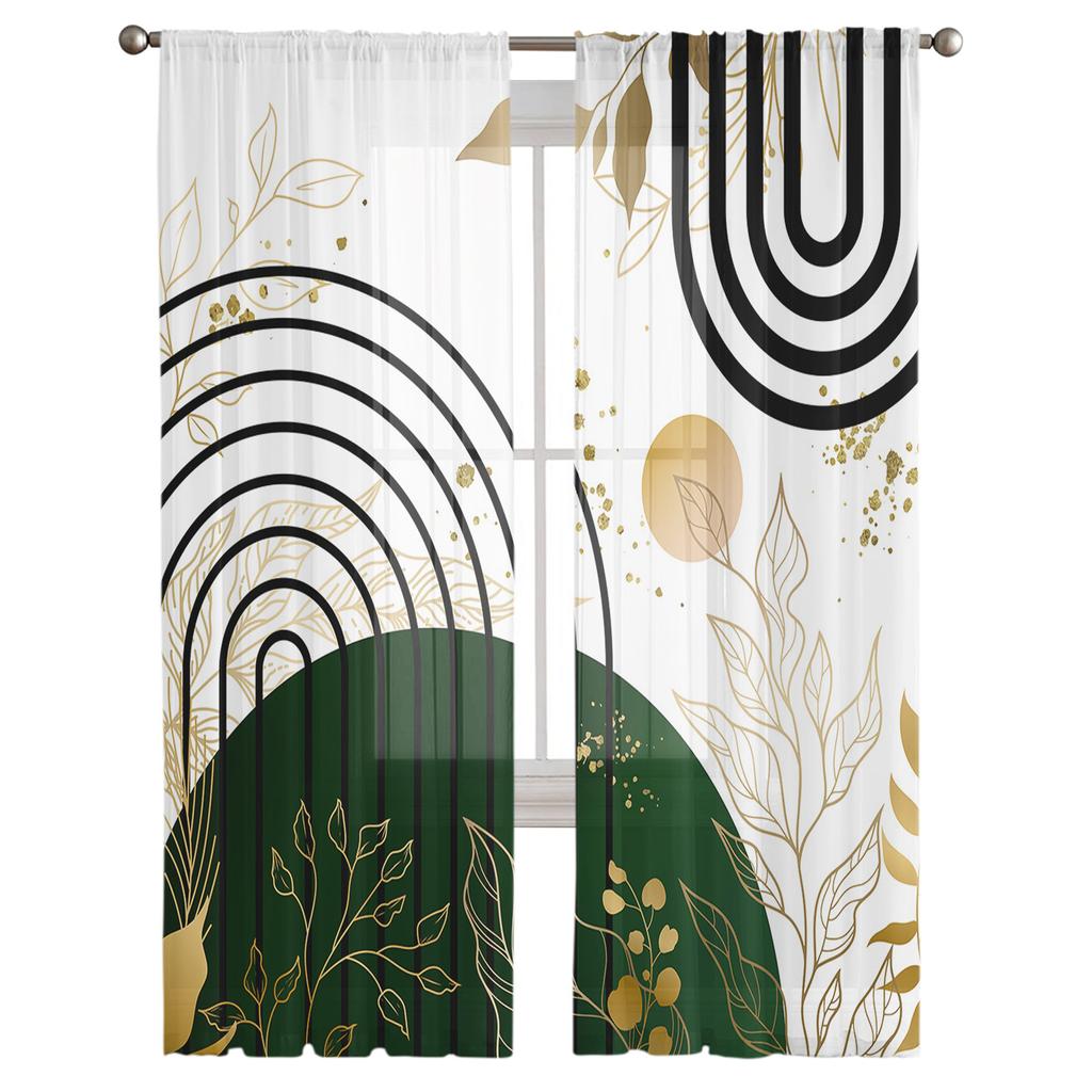 Bohemian Abstract Style Leaf Plant Bedroom Curtains Tulle Sheer Curtain Living Room Home Decor Voile Drapes