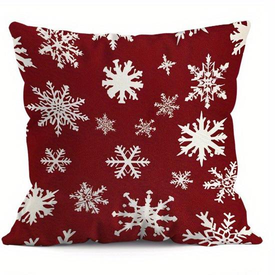 

White pattern on red background and red pattern on white background, Christmas snowflake pattern pillowcase 2d flat printing 16x16Inch