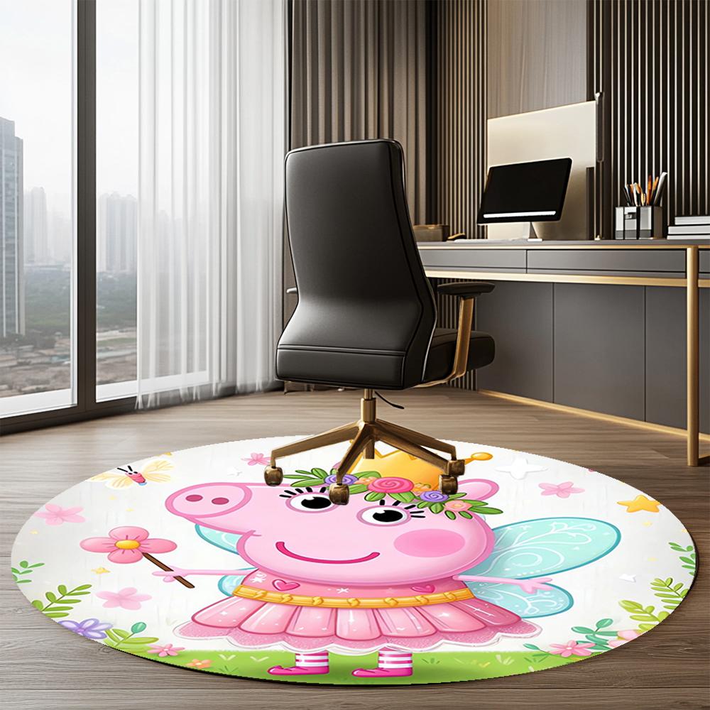Peppa Pig Printed Round Rug Carpet Chair Rug Area Rug Entryway Doormats,for Office Chair Living Room Bedroom Kitchen Room.