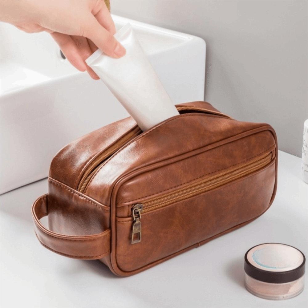 Zipper Men Cosmetic Bag Waterproof Toiletry Storage Bag Portable PU Wash Bag  Outdoor