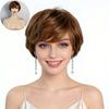 Women Stylish Short Layered Wave Hair Synthetic Golden Brown Wigs with Bangs for Daily Cosplay Lolita Heat Resistant Fibre
