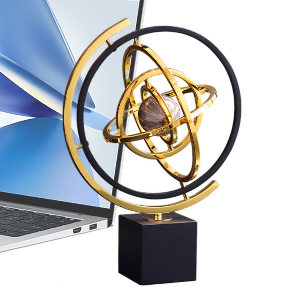 Rotating Metal Globe Ornament Electroplated Iron Material Retro Home Accent Modern Tabletop Abstraction Globe Art Decor