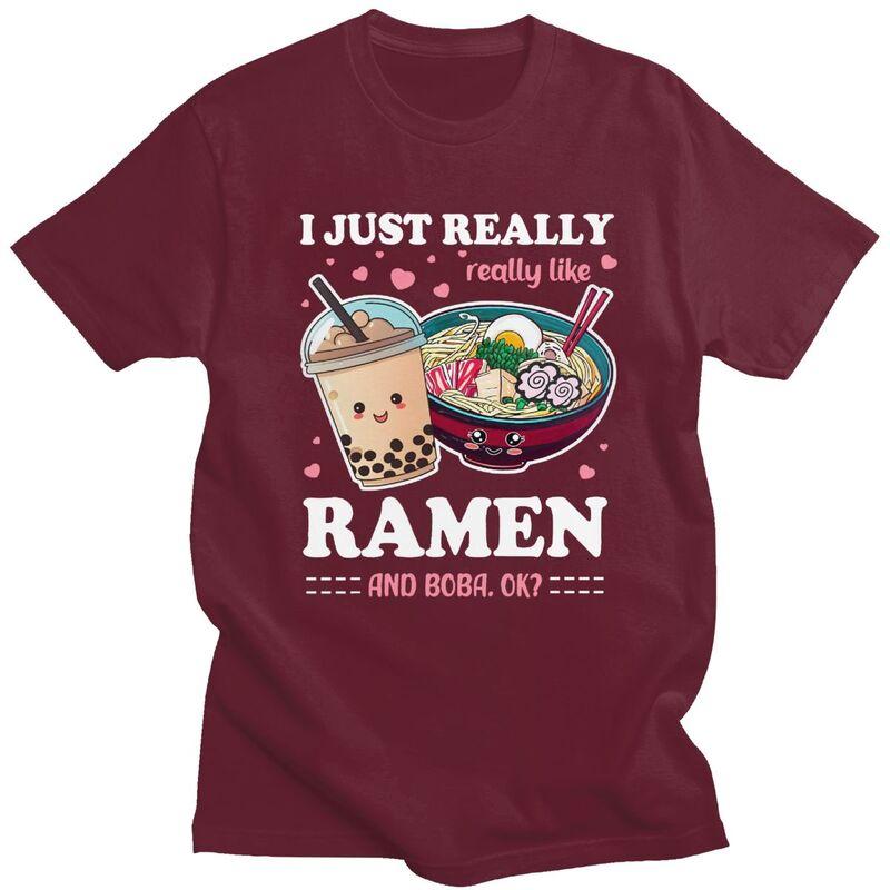 Custom Just A Girl Who Loves Ramen And Boba T Shirts Men 100 Cotton Tee Tops Tshirts ShortSleeve Tshirt Clothing