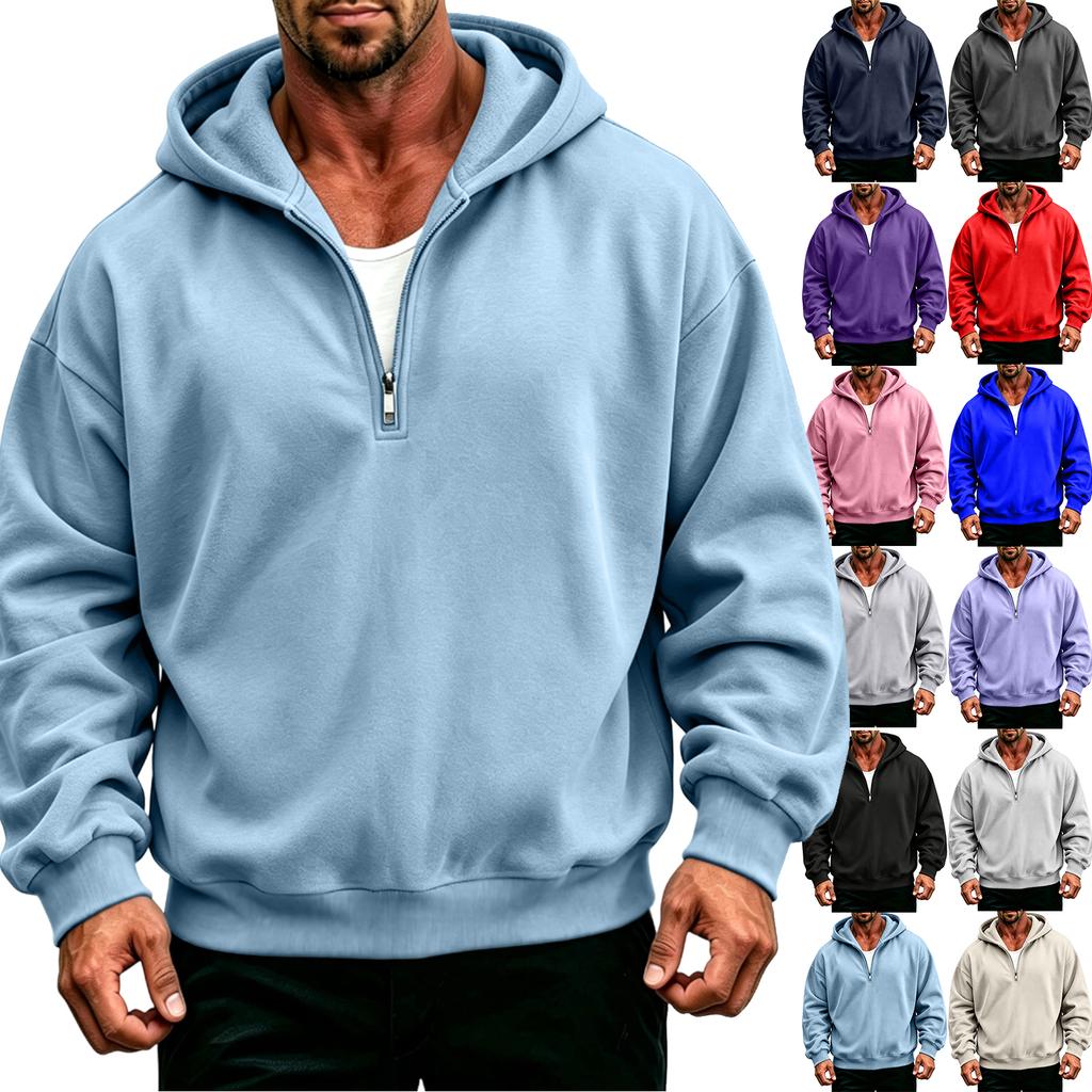 Men's Casual Hooded Quarter-Zip Long Sleeve Sweatshirt Pullover for Everyday Wear
