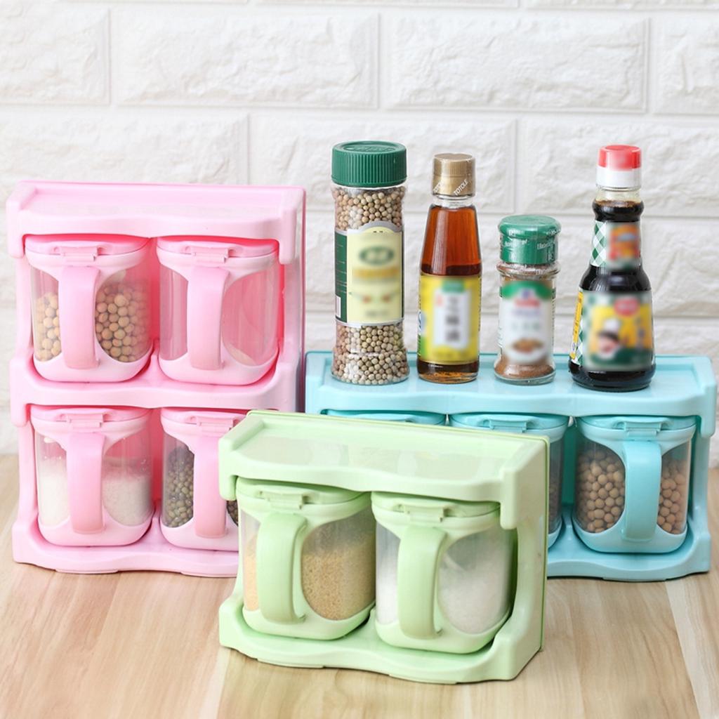 3 Grids Kitchen Spice Jar Rack Condiment Storage Seasoning Container Food Boxes