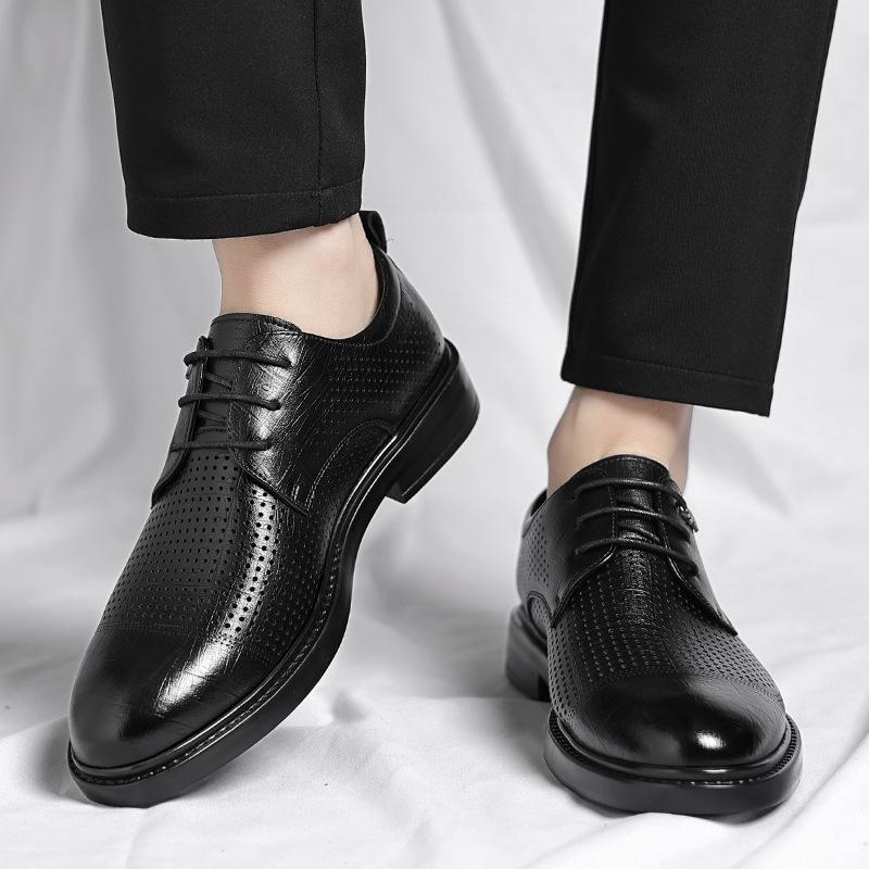 Leather shoes men's 2025 summer hollow punched sandals breathable commuting derby shoes men's tide 2025