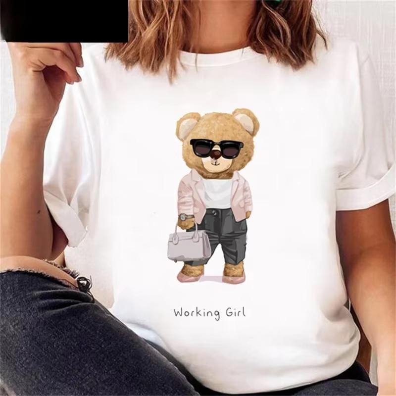 Cartoon Bear Print T Shirt Casual Y2k Harajuku Fashion Unisex Unisex Summer Spring Short Sleeve Oneck Aesthetic Tee