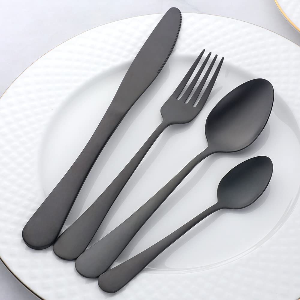 BISDARUN Dinner Cutlery 10 for 2 stainless matte satin suitable 4 colors to choose black Set, pieces, people, 18-0 steel, finish, size, easy-to-use