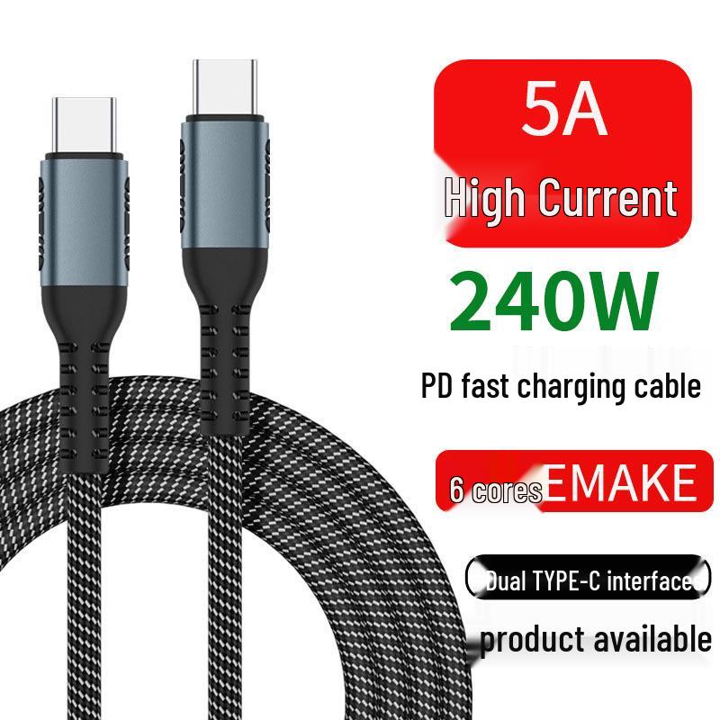 240W PD Fast Charging C-to-C Cable, Male-to-Male, 100W Charging, 5A Data Transfer, Type-C.