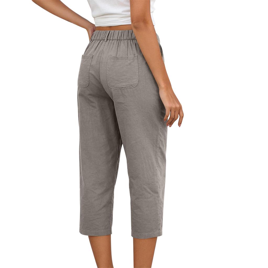 Pantaloni Capricci Larghi Elasticizzati a Vita Alta 3/4 da Donna Vestibilità Casual Pantaloni Lunghi con Tasche