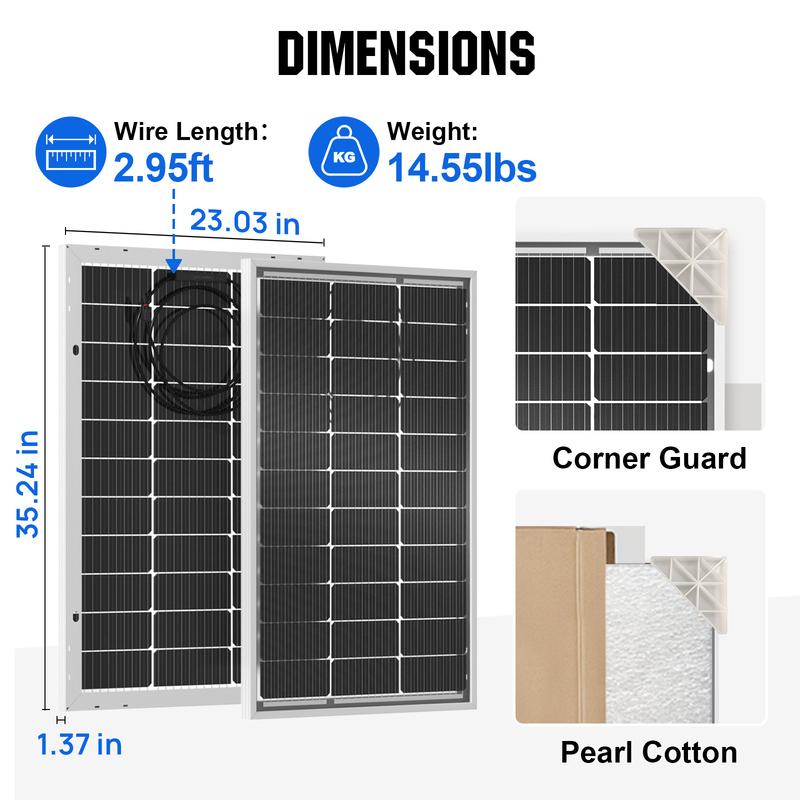 ECO-WORTHY Bifacial 100 Watt 12 Volt Solar Panel Monocrystalline Rigid High-Efficiency PV Module Power Charger for Sunsheds,Rvs