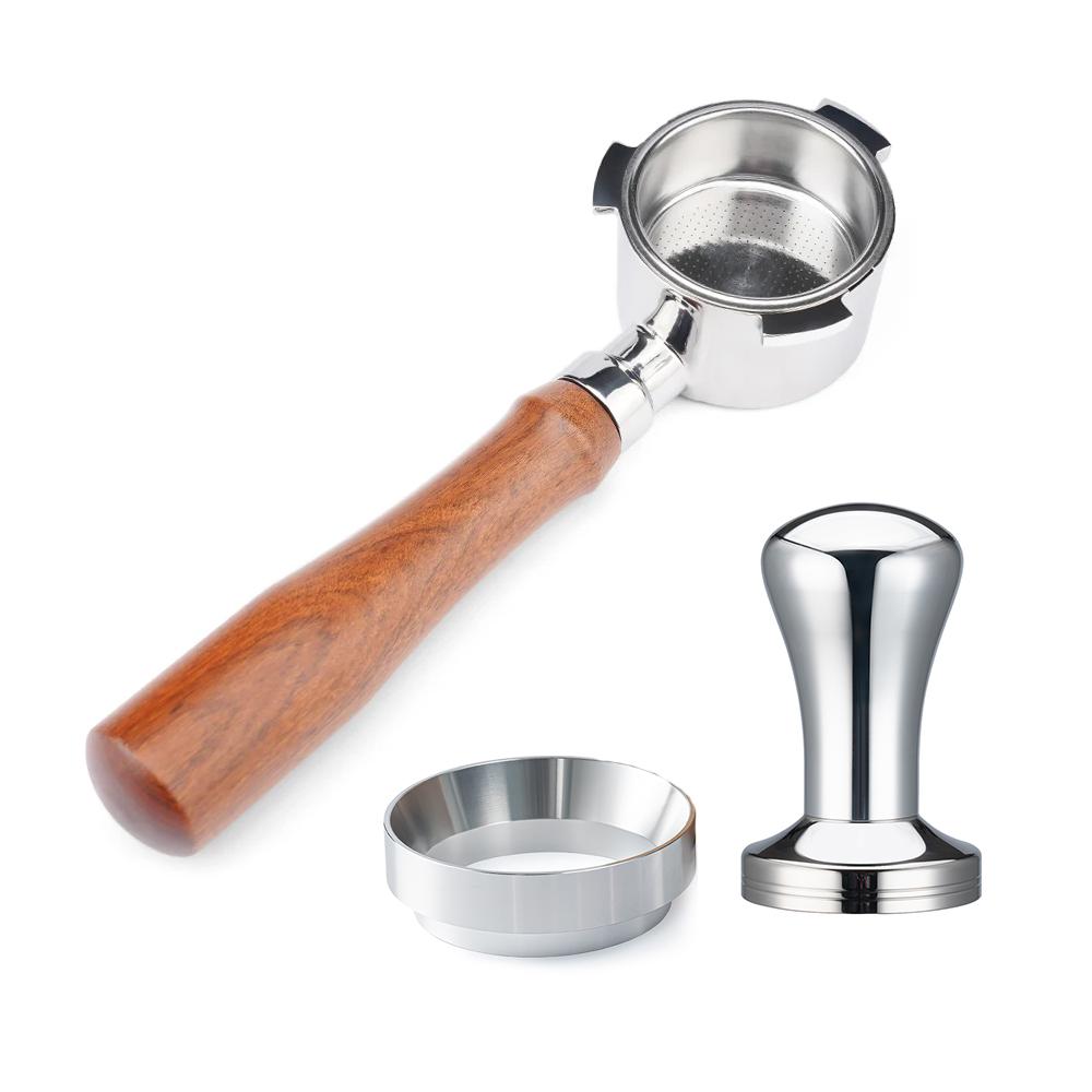For DeLonghi EC685.BK EC680 51mm Bottomless Portafilter Coffee Powder Handle 304 Stainless Steel Solid Wood Coffee Accessories