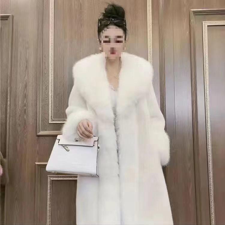 Imitation Mink Fur One-piece Coat, Imitation Fox Fur Collar, Extended Imitation Fur Coat
