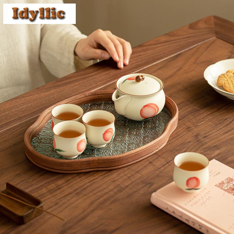 2pc/lot Hand-painted Longevity Peach Teacup Elegant Tea Bowl Tea Cup Set Tea-tasting Smelling Cup Jianzhan Master Cups Gift 65ml